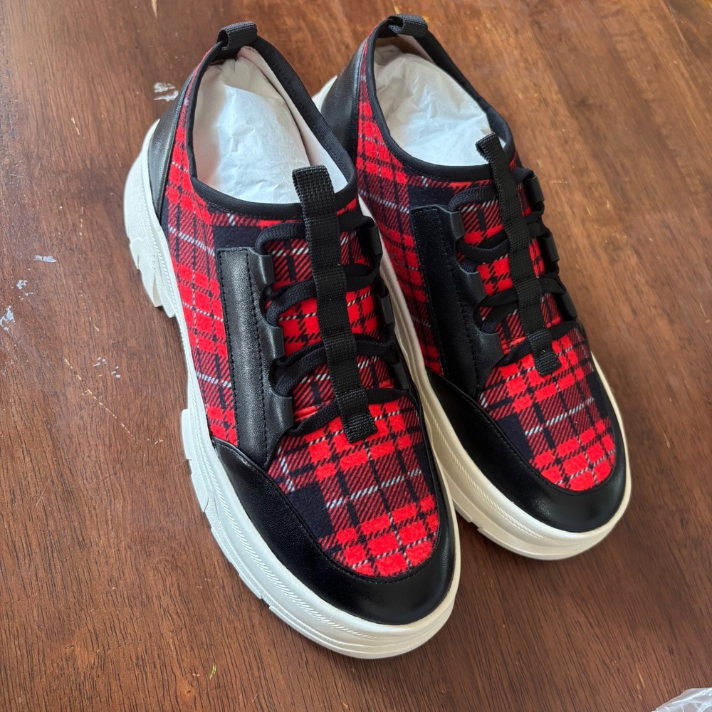 Paolo Rowen-L Womens Red Black Plaid Chunky Platform Sneakers Size 7 M